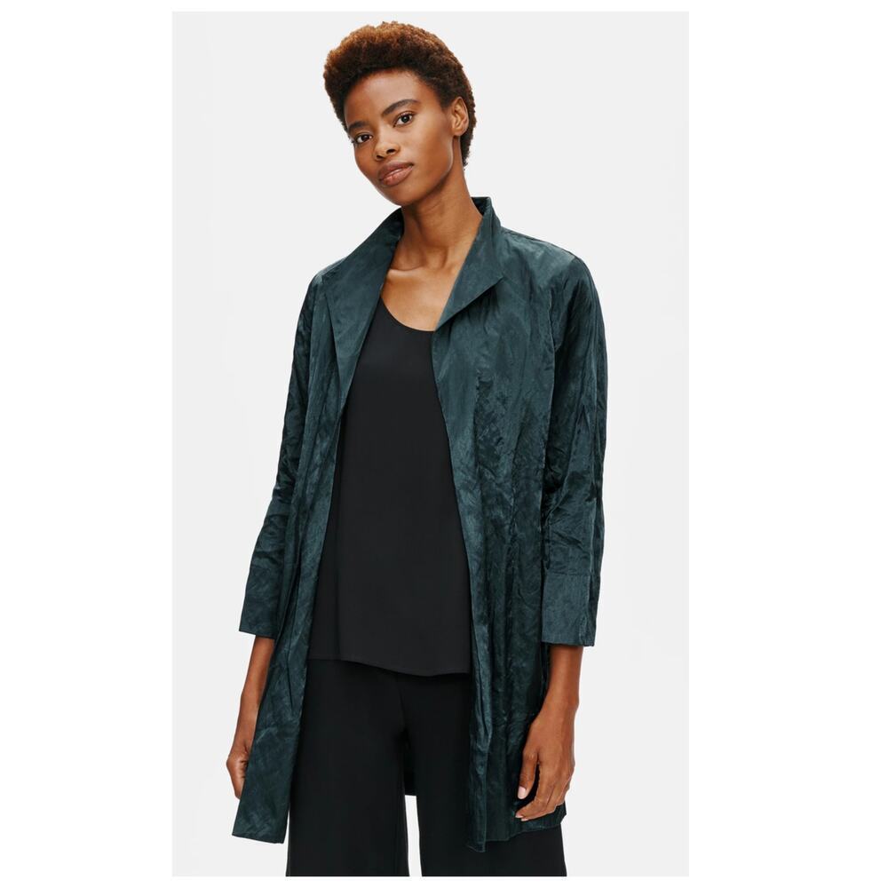 Eileen Fisher Organic Cotton Satin Steel Jacket Size Medium